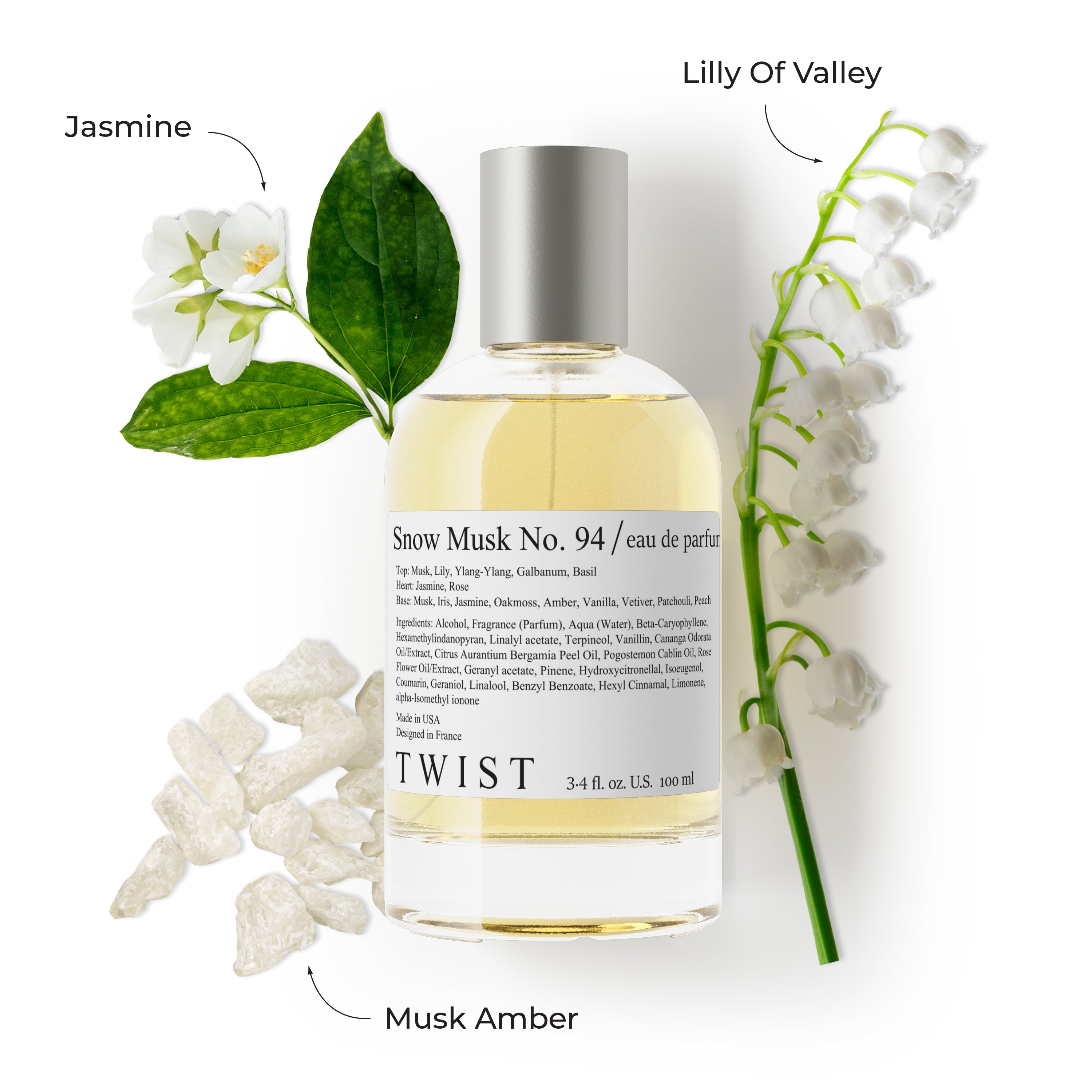 white lily fragrance perfume Twist Snow Musk No. 94 Inspired by The Body S. White Musk Long Lasting Perfume For Women Paraben Free Vegan Clean Ingredients Fragrance